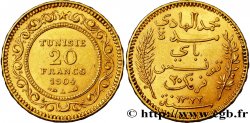 TUNISIA - French protectorate 20 Francs or Bey Mohamed El Hadi AH 1322 1904 Paris AU 