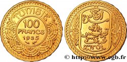TUNISIE - PROTECTORAT FRANÇAIS 100 Francs or frappée au nom du Bey Ahmed 1935 Paris SUP 