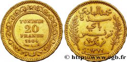 TUNISIE - PROTECTORAT FRANÇAIS 20 Francs or Bey Mohamed El Hadi AH 1322 1904 Paris SUP 