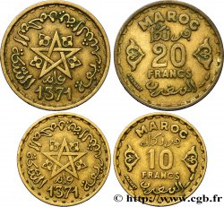 MAROKKO - FRANZÖZISISCH PROTEKTORAT Lot deux monnaies 10 et 20 Francs AH 1371 1952 Paris