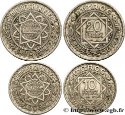 MOROCCO - FRENCH PROTECTORATE Lot de deux monnaies 10 et 20 Francs AH 1366 1947 Paris