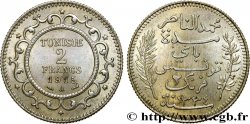 TUNISIA - French protectorate 2 Francs au nom du Bey Mohamed En-Naceur an 1334 1915 Paris - A