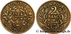 TUNISIA - Protettorato Francese Bon pour 2 Francs sans le nom du Bey AH1343 1924 Paris 