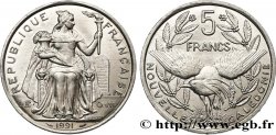 NUOVA CALEDONIA 5 Francs I.E.O.M. représentation allégorique de Minerve / Kagu, oiseau de Nouvelle-Calédonie 1991 Paris 