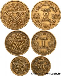 MAROCCO - PROTETTORATO FRANCESE Lot 3 monnaies 50 Centimes, 1 et 2 Francs AH 1364 1945 Paris 