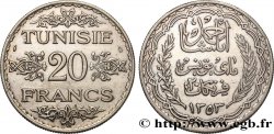 TUNISIE - PROTECTORAT FRANÇAIS 20 Francs au nom du  Bey Ahmed an 1353 1934 Paris TTB 