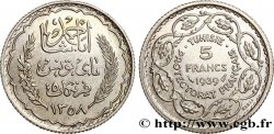 TUNISIE - PROTECTORAT FRANÇAIS Essai 5 Francs argent au nom de Ahmed Bey AH 1358 - n°231 1939 Paris SPL 
