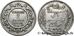 TUNEZ - Protectorado Frances 2 Francs au nom du Bey Mohamed En-Naceur an 1334 1915 Paris - A