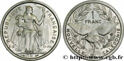 NUOVA CALEDONIA 1 Franc I.E.O.M. représentation allégorique de Minerve / Kagu, oiseau de Nouvelle-Calédonie 1981 Paris 