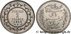 TUNISIA - French protectorate 2 Francs au nom du Bey Mohamed En-Naceur  an 1330 1912 Paris - A