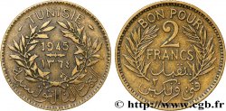TUNISIA - Protettorato Francese Bon pour 2 Francs sans le nom du Bey AH1364 1945 Paris 