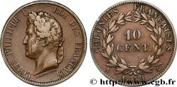 COLONIE FRANCESI - Luigi Filippo, per Guadalupa 10 Centimes Louis-Philippe 1839 Paris 