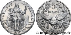 NEUKALEDONIEN 5 Francs I.E.O.M. représentation allégorique de Minerve / Kagu, oiseau de Nouvelle-Calédonie 2004 Paris