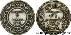 TUNISIE - PROTECTORAT FRANÇAIS 2 Francs au nom du Bey Mohamed En-Naceur an 1329 1911 Paris - A