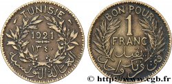 TUNISIA - FRENCH PROTECTORATE Bon pour 1 Franc sans le nom du Bey AH1340 1921 Paris