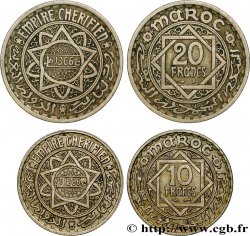 MAROKKO - FRANZÖZISISCH PROTEKTORAT Lot de deux monnaies 10 et 20 Francs AH 1366 1947 Paris