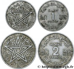 MAROCCO - PROTETTORATO FRANCESE Lot 1 & 2 Francs Mohammed V AH 1370  1951  