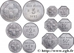 EGYPT - SUEZ CANAL Série complète 5, 10 et 50 centimes, 1, 2 et 5 Francs de la Société Coopérative du Canal de Suez,  1892 