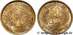 TUNISIA - FRENCH PROTECTORATE 50 Centimes AH 1364 1945 Paris
