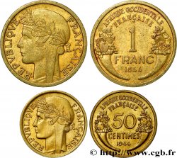 AFRICA OCCIDENTALE FRANCESA  Lot 50 Centimes et 1 Franc Morlon 1944 Londres 