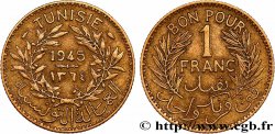 TUNISIA - FRENCH PROTECTORATE Bon pour 1 Franc sans le nom du Bey AH1364 1945 Paris