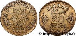 MOROCCO - FRENCH PROTECTORATE 20 Francs AH 1371, frappe sur flan de 10 Francs 1952 Paris