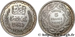TUNISIE - PROTECTORAT FRANÇAIS Essai 5 Francs argent au nom de Ahmed Bey AH 1358 1939 Paris