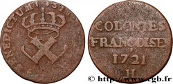 AMERICA - Establecimientos Franceses (Luisiana, Acadia, Canada) 9 Deniers 1721 La Rochelle - H