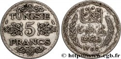 TUNISIA - FRENCH PROTECTORATE 5 Francs AH 1355 1936 Paris