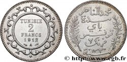 TUNISIA - French protectorate 2 Francs au nom du Bey Mohamed En-Naceur  an 1330 1912 Paris - A