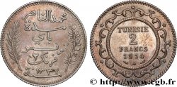 TUNESIEN - Französische Protektorate  2 Francs au nom du Bey Mohamed En-Naceur  an 1332 1914 Paris - A