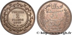 TUNISIE - PROTECTORAT FRANÇAIS 2 Francs au nom du Bey Mohamed En-Naceur an 1334 1916 Paris - A