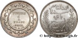 TUNISIE - PROTECTORAT FRANÇAIS 1 Franc au nom du Bey Mohamed En-Naceur an 1334 1915 Paris - A