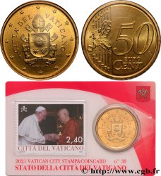 VATICAN Coin-Card (n°38) 50 Cent ARMOIRIES DU PAPE FRANÇOIS + timbre
 2021 Rome