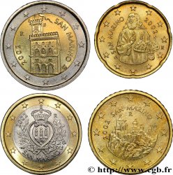 RÉPUBLIQUE DE SAINT- MARIN LOT DE 4 PIÈCES EURO (20 Cent, 50 Cent, 1 Euro et 2 Euro Domus Magna) 2002 Rome