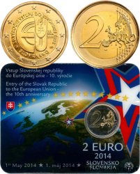 SLOVAQUIE Coin-Card 2 Euro 10 ANS D’ADHÉSION À L’UNION EUROPÉENNE 2014 Kremnica
