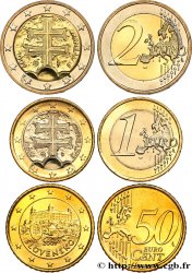 SLOVAKIA LOT DE 3 PIÈCES EURO (50 Cent - 2 Euro Croix double) 2009 Kremnica