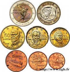 GREECE LOT DE 8 PIÈCES EURO (1 Cent - 2 Euro) 2002/2003/2004 n.d. Rome
