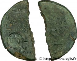 NEMAUSUS - NÎMES - AUGUSTE et AGRIPPA Dupondius NEM COL, contremarque D.D - coupé en deux TTB+/TTB