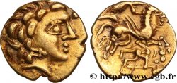 GALLIA - AULERCI CENOMANI (Regione di Mans) Quart de statère d or au cheval androcéphale et au personnage allongé