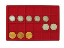 Plateau 24 cases carrées (pour 24 monnaies jusqu’à 47 mm Ø) LINDNER