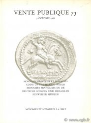 Vente publique 73, Monnaies grecques et romaines, coins of the islamic world, monnaies françaises en or, Deutsche Münzen und Medaillen Schweizer Münzen, 17 octobre 1988 
