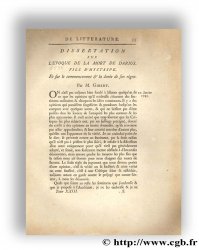 Dissertation sur l époque de la mort de Darius, fils d Hystaspe, et sur le commencement et la durée de son règne GIBERT J.-B