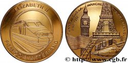 V REPUBLIC Médaille, Tunnel sous la Manche, Elisabeth II et François Mitterrand