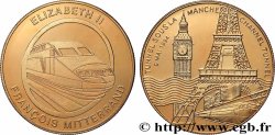 CINQUIÈME RÉPUBLIQUE Médaille, Tunnel sous la Manche, Elisabeth II et François Mitterrand