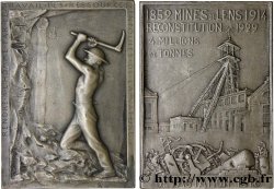 III REPUBLIC Plaquette en bronze argenté, reconstitution des Mines de Lens AU