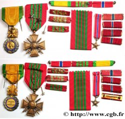 IV REPUBLIC Barrette de trois décorations, ses deux médailles et une miniature