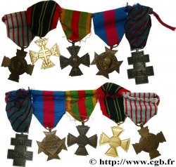 III REPUBLIC Barrette artisanale de 5 médailles militaires