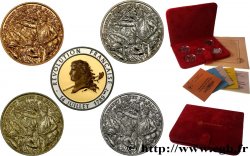 V REPUBLIC Coffret, Bicentenaire de la Révolution Française, ensemble de 5 médailles