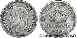 20 centimes Napoléon III, tête laurée, petit module 1864 Bordeaux F.149/3